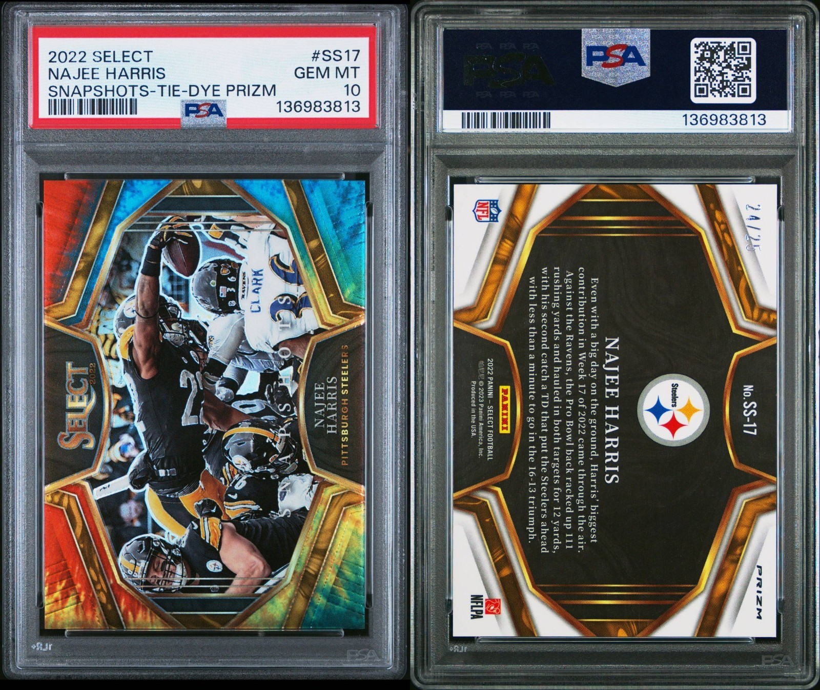 2022 Panini Select - Najee Harris #SS-17 Snapshots Tie-Dye Prizm /25 PSA 10