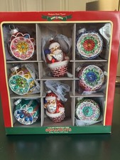 Christopher Radko Shiny Brite 6 Reflector Rounds And 2 Santa Ornaments Set Of 8
