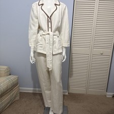 Conjunto Clásico Jones Wear Lino Cinturón Chaqueta/Pantalones Blazer Estilo Montego Talla 16