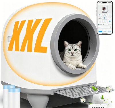 OYAJIA Panda Smart Katzentoilette, grauweiß, für Haushalte mit mehreren Katzen