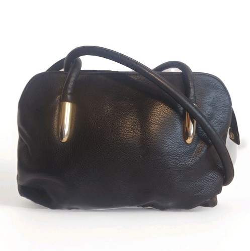 Vintage 70s A Giannetti Black Leather Slouchy Satchel 80s Gold Hardware - Image 1