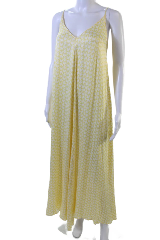 Vestido Zara Feminino com Alça de Espaguete Estampado Floral Midi Amarelo Branco XS/S - Imagem 2 de 4