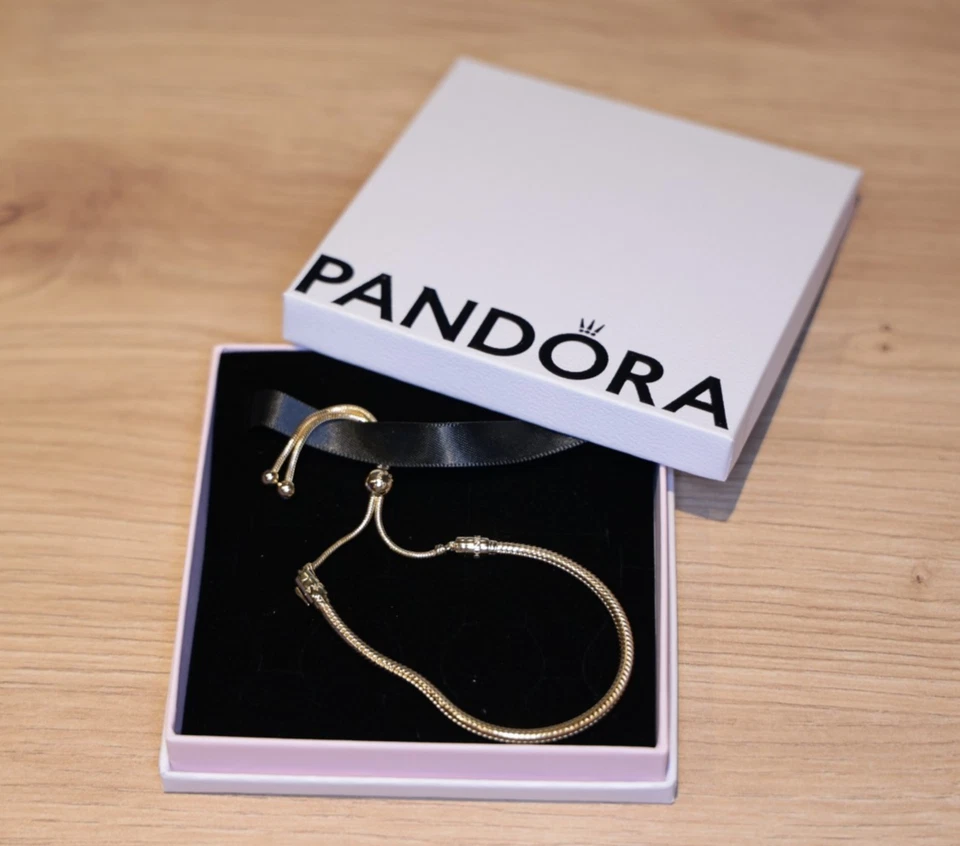 Original PANDORA Schlangenglieder Armband 14 K vergolde längenverstellb. NEU+OVP - Bild 1 von 4