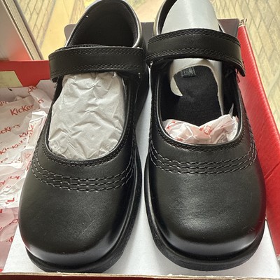 Kickers Fragma POP Little Girls Black Leather Shoes UK