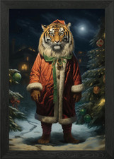 Beauty Tiger Xmas Framed Wall Art Poster Canvas Print Picture