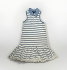 Polo Ralph Lauren Girls Stripe Dress Size 8 Blue Collar Preppy Summer Cute