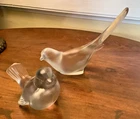 2 Fenton Satin Glass Bird Figurines, 7” and 5” length