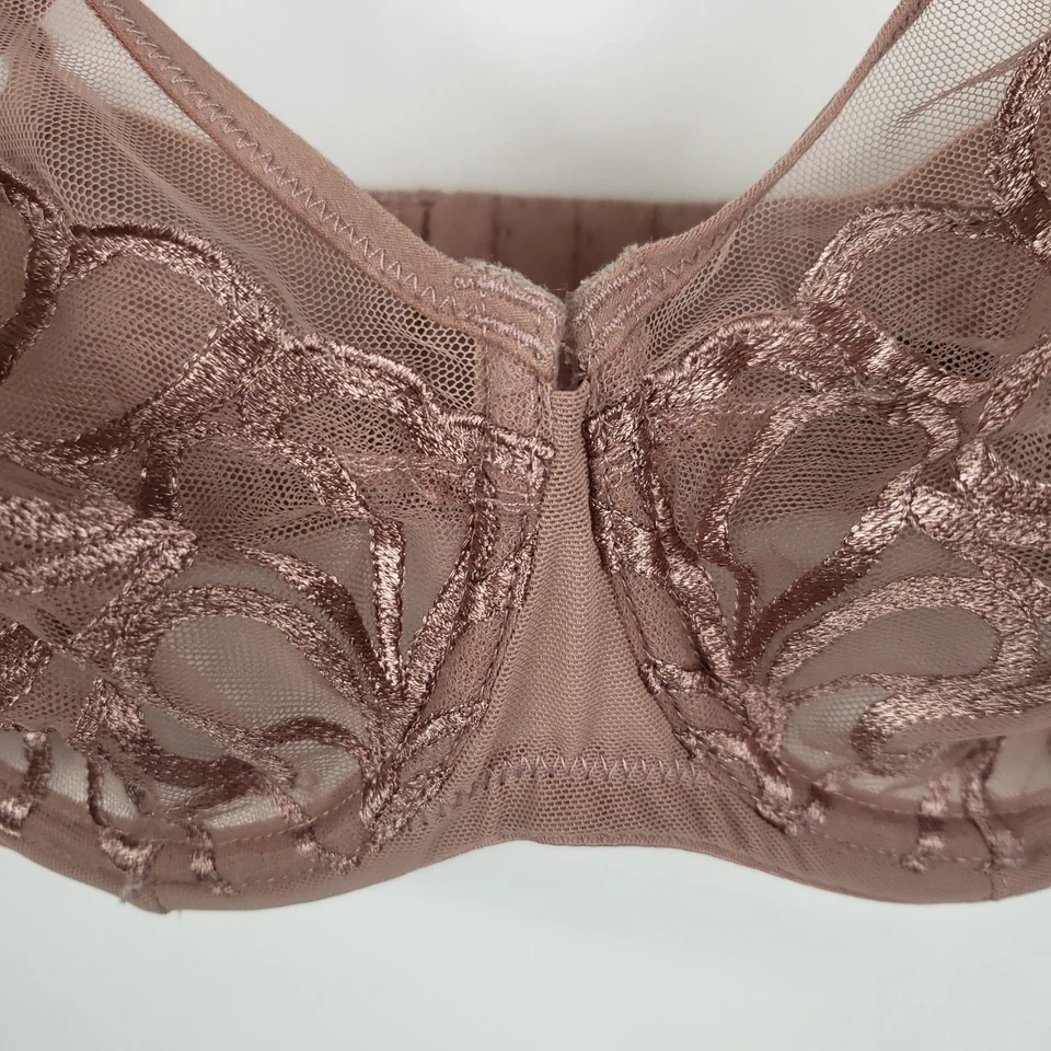 Paramour Felina Lotus Bra 32G Embroidered Unlined Underwire Sheer 115088 Fig - Image 4 of 4