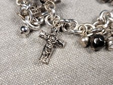 Vintage Bracelet Cross Silvertone Religious Christian Gift B46