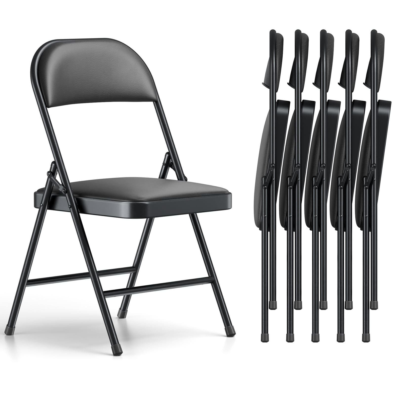 S 6 Pack, Pu Leather Padded Folding Chairs For Outside And Indoo...