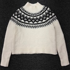 Banana Republic Womens XS Fair Isle Wool Blend Mock Neck Sweater Black White