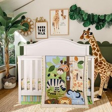 Jungle 3- Piece Nursery Crib Bedding Sets for Boys - Zebra Elephant Lion Monk...