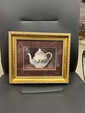 Barbara Mock Art Print Teapot Framed 10"H x11"W (Vintage with Signature)