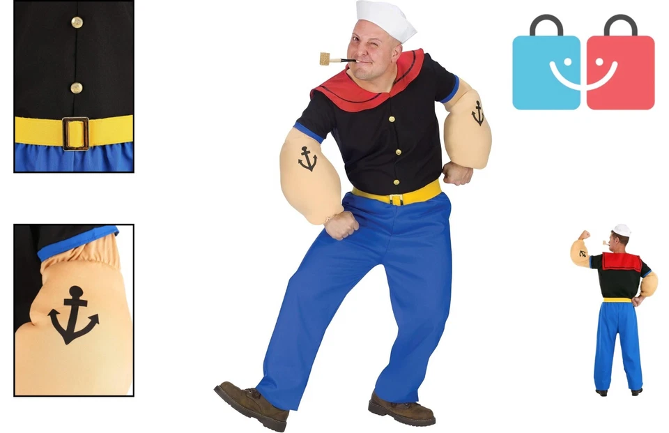 成人大力水手服装 - 完整水手套装带纹身臂和帽子 — 第 2/4 张图片