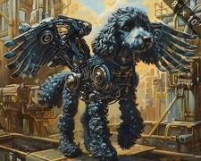 Robot Poodle with mechanical wings in a high-tech enviro 8x10 Print