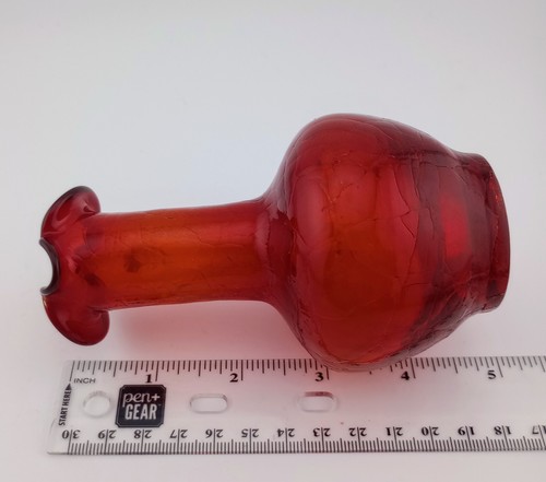 Vintage Amberina Crackle Glass Small Fluted Bud Vase Ewer Applied Cut Handle 5" - Picture 7 of 11