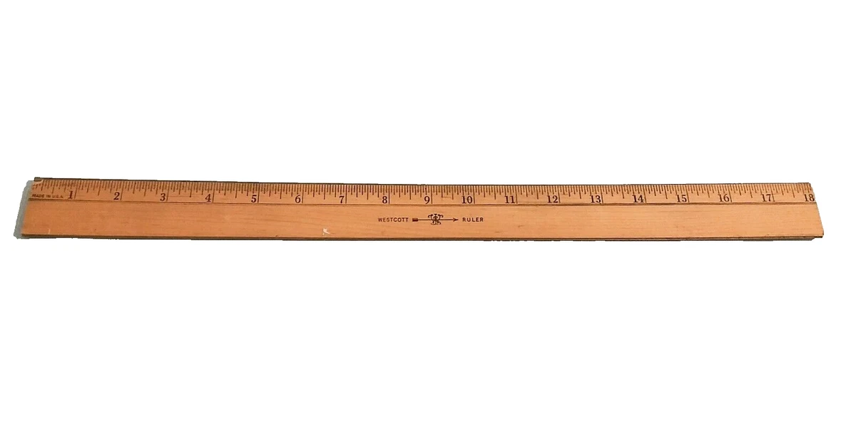 Vintage WESTCOTT Thin Wood Ruler Metal Edge 18