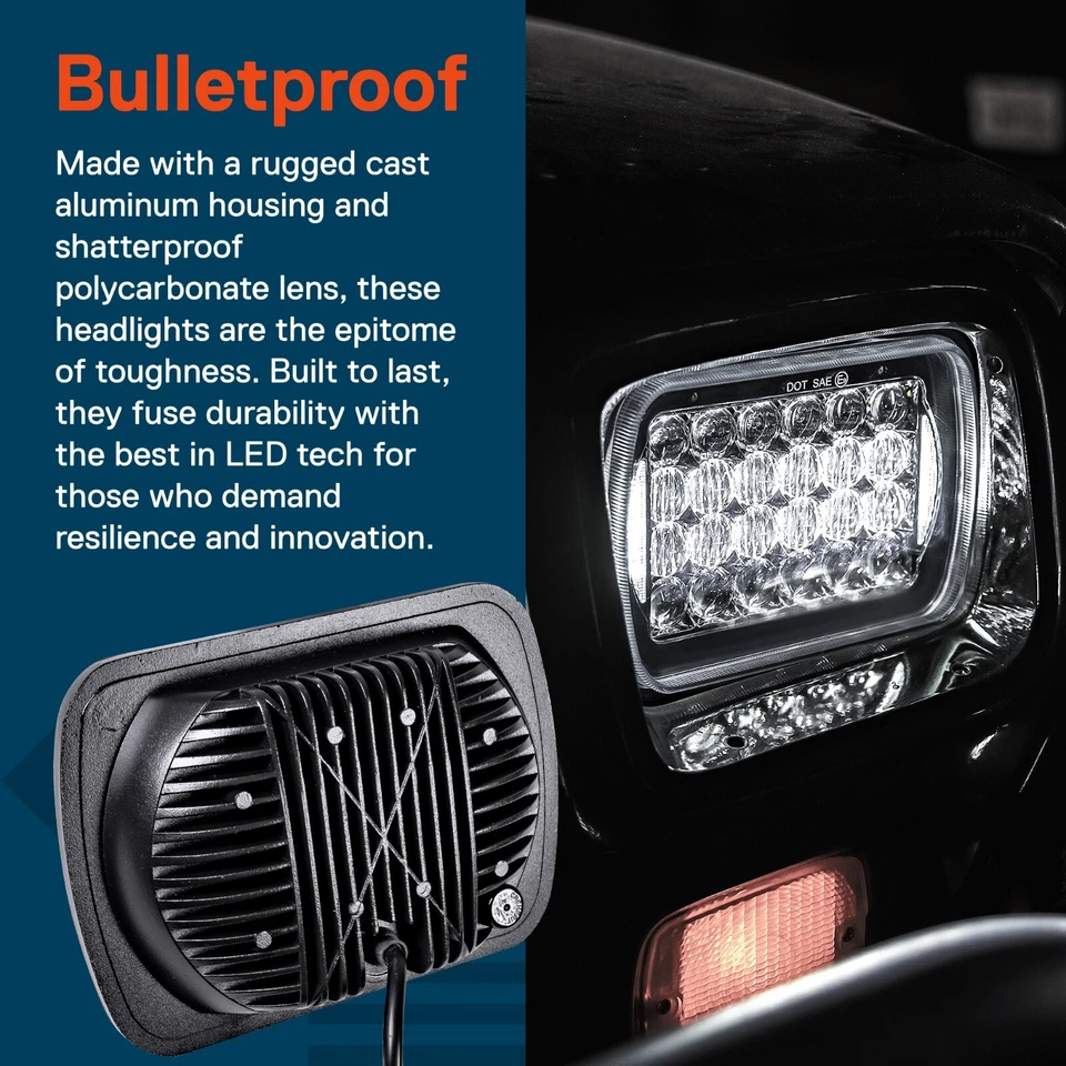 Black 5x7 7x6 High Low Beam LED Headlight Pair w/ DRL for Jeep YJ XJ Nissan D21 - Image 4 of 4