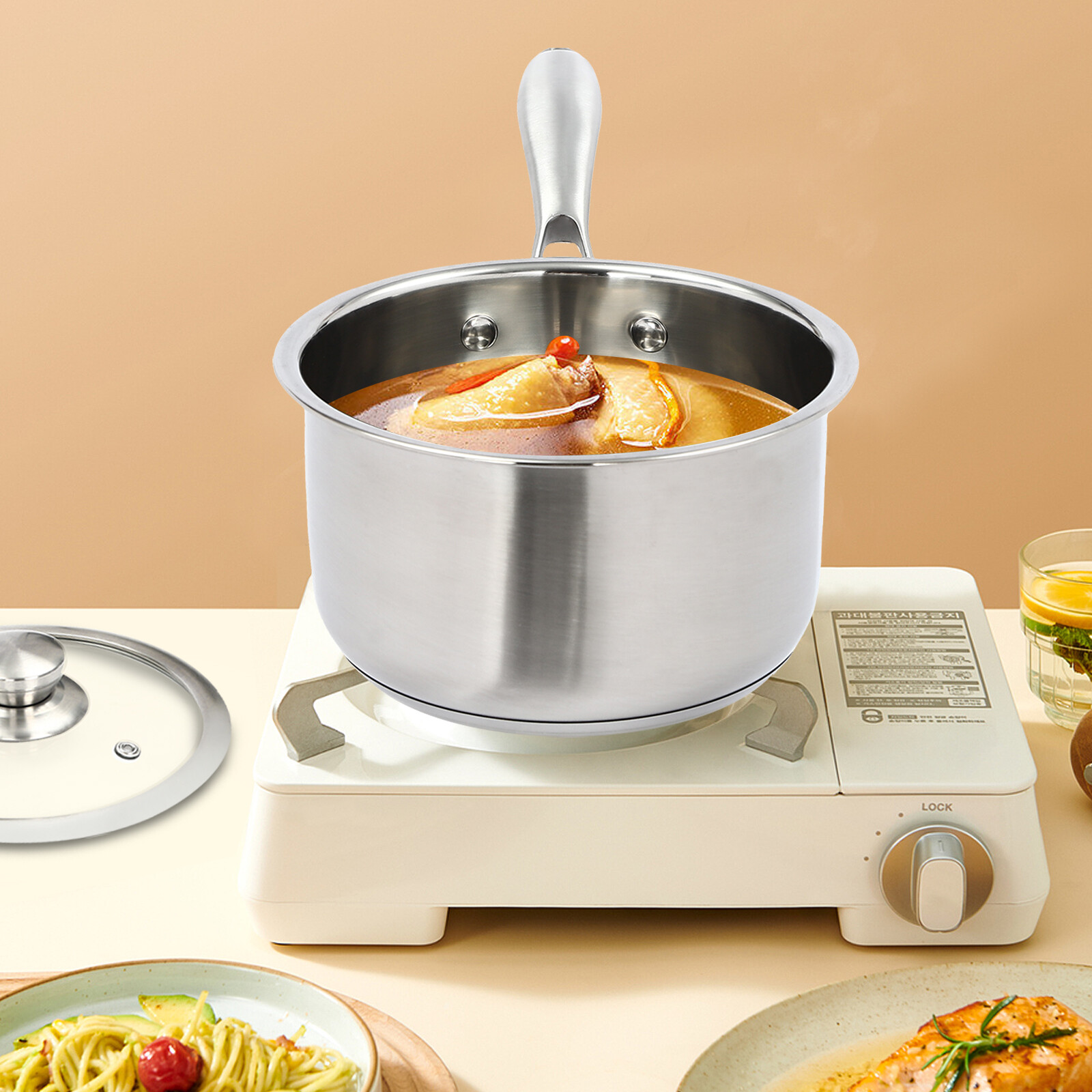 Stainless Steel Sauce Pan For Cooking With Steamer Double Layer Steaming Pot