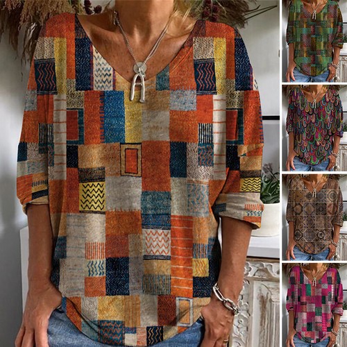 Women Floral O-Neck Long Sleeve Loose T-Shirt Ladies Blouse Pullover Tunic Tops