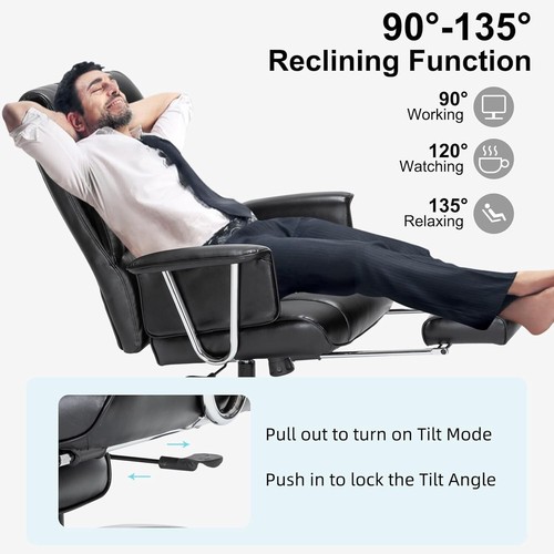 Executive Office Chair, Big and Tall PU Leather Office Chair with Wide Seat, ... - Picture 5 of 9