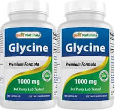 2 Pack Best Naturals Glycine Supplement 1000 Mg for Energy Production, 180Count