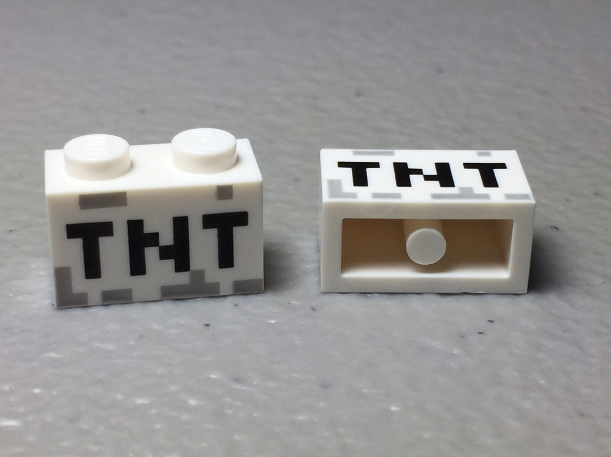 Lego 1x2 Brick White with TNT Pixelated Minecraft Pattern Lot of 2