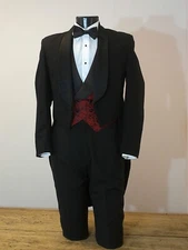 Men's Black Shawl Lapel Tuxedo Tailcoat Prom Wedding Mardi Gras Cruise Orchestra