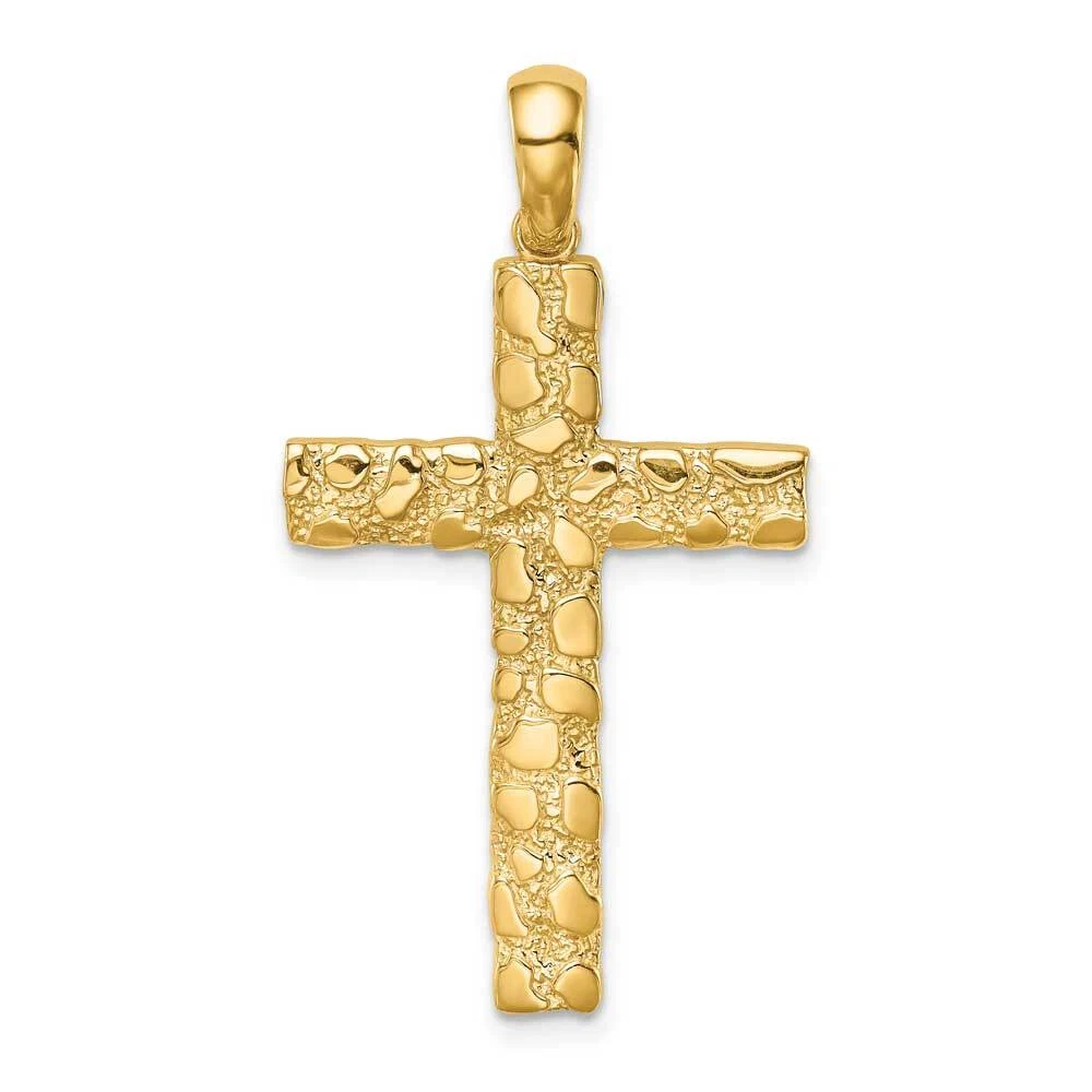 14K Gold Nugget Cross Pendant 0.9 x 1.5 in eBay