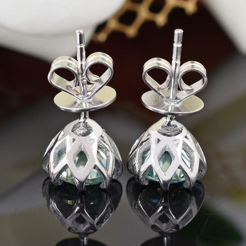 RARE 6 Ct Treated Blue Diamond Solitaire Studs In 925 Silver, Amazing Shine - Picture 3 of 7