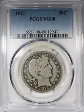 1913 Barber Half Dollar PCGS VG8 Better Date 50C Low Grade Condition