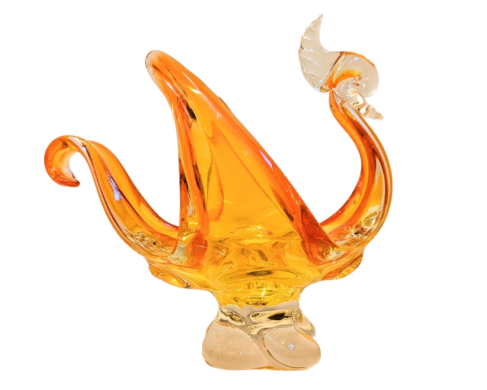 Rare LORRAINE Art Glass Tangerine Orange Yellow Swan Bird Chalet Era
