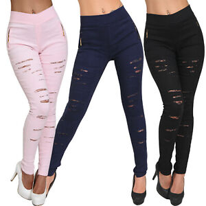 Jeans Hose Punk Schlitze Spitze Perlen Hoher Bund Rohrenjeans Risse High Waist Ebay