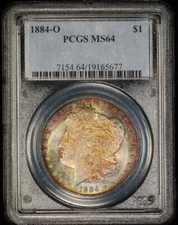 1884 O Morgan Silver Dollar PCGS MS64 Toned Obverse