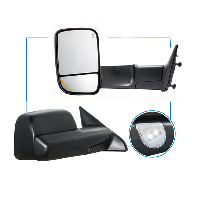 Pair Towing Mirrors For 2009-2018 Dodge Ram 2500 Power Heated Arrow Puddle Lamp