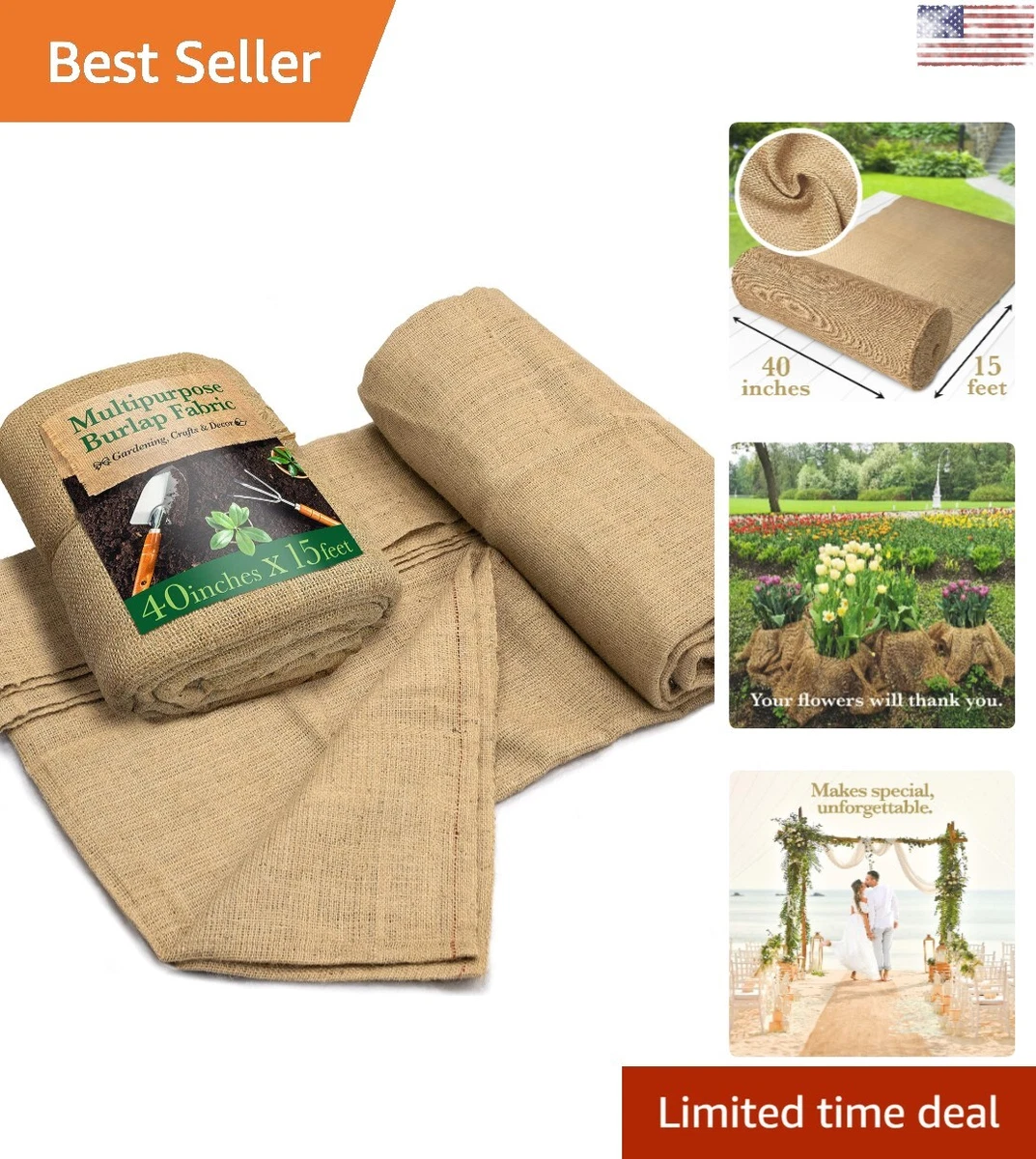 Extra-Large Heavy-Duty Burlap Roll - 40x15 ft. - Versatile Natural Jute  Fiber