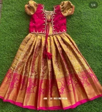 Kids & Girls Wedding Wear Jacquard Traditional Beautiful Coty With Blouse 22-KL