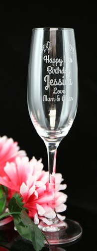 PERSONALISED LASER ENGRAVED CHAMPAGNE GLASS BIRTHDAY 18TH 30TH 40TH 50TH FAVOUR - Picture 14 of 15