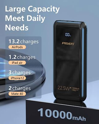 PISEN 10000 mAh USB C Power Bank 22.5W