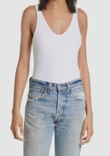 ATM Women's White Ribbed V-Neck Sleeveless Tank One Piece Bodysuit Size M