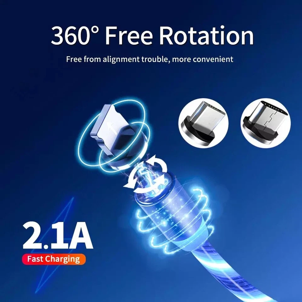 Cable cargador de carga magnético de luz fluida LED 3 en 1 para tipo C/ IOS/Micro USB Foto 2 de 2