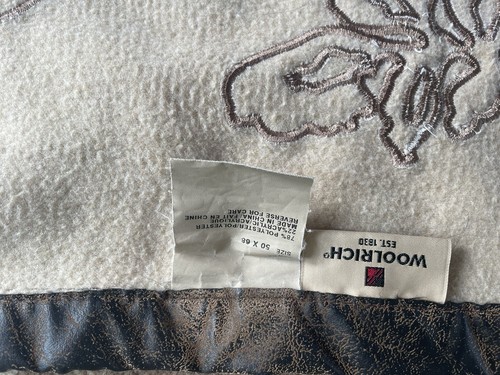 WOOLRICH LEAVES & FLOWERS BLANKET 50"X68" FAUX LEATHER CORDUROY CREAM TAN PLUSH - Picture 20 of 20