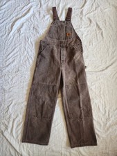 Vtg Carhartt Double Knee Bib Overalls Men's Tag Size 36X30 R06 Chestnut Brown