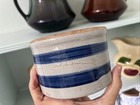 WoW Vintage Primitive Salt Crock Box Blue Stripe Salt Glaze Rustic 4” Wide — photo 7