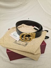 Gucci Wonen's Black Dress Belt Gold GG Buckle Adjustable Designer 70