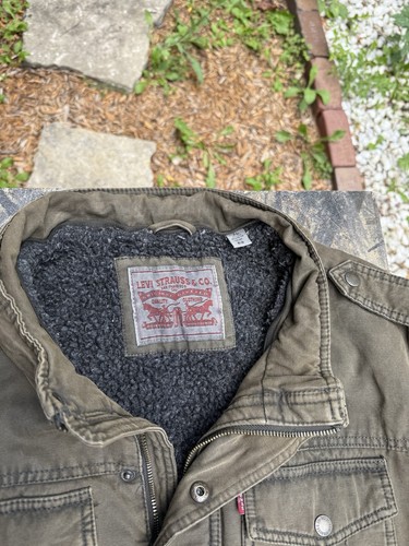 Levi's Men's Olive Utility Jacket Work Chore With Warm Lining Zip And Button XL - Picture 4 of 8