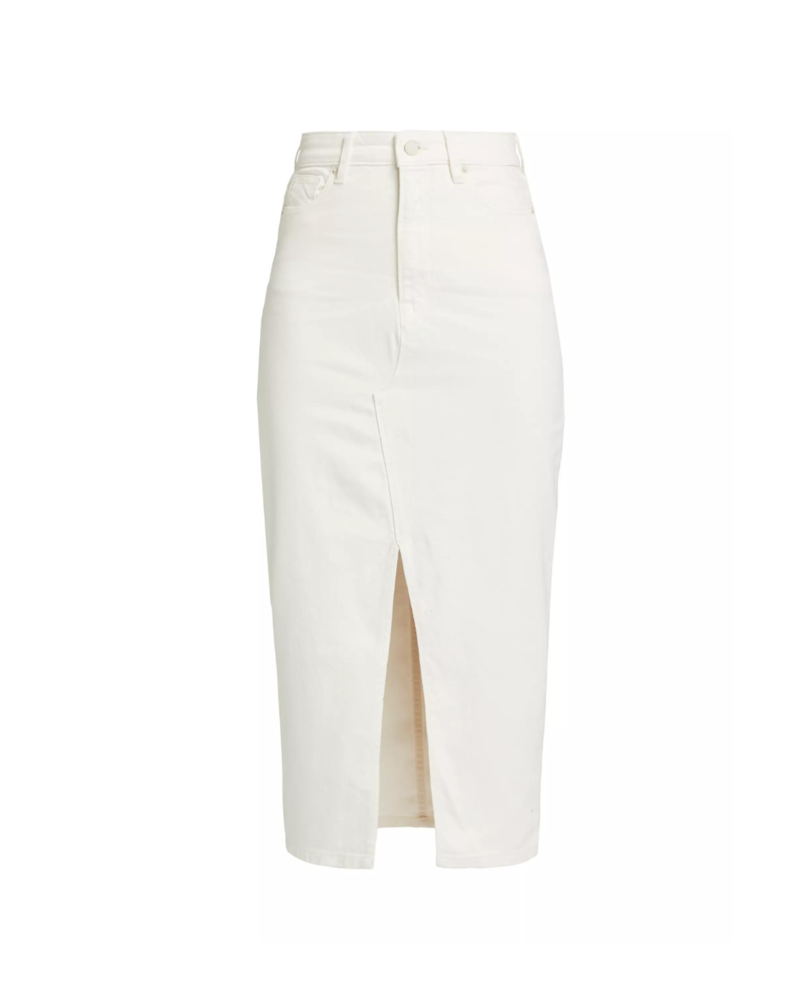 NEW sz 00 24 Anthropologie GOOD AMERICAN Slit Front Midi Skirt Cloud white Cream