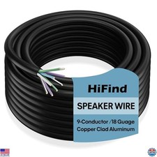 25 Ft 18 AWG 9-Conductor Speaker Wire Cable, Ultra-Flex Black CCA Stranded Wire
