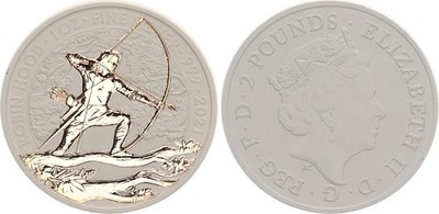 England 2 Pounds 2021 Robin Hood White Cerafine 1oz Silber St  136754