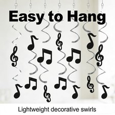 Baquler 18-Piece Music Party Decoration Set – Black & White Paper Lanterns, Fans & Honeycombs, Music Note Design, 8 Inches, For Prom, Rock Roll, 50s Theme, Classroom